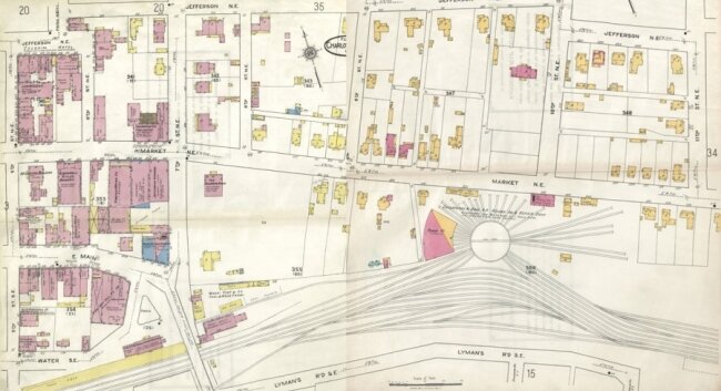 Historical perspective: this circa-1920 map of Charlottesville shows how Monticello Road flowed into downtown.