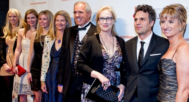 Kiernan, center, with family and Hollywood A-Listers Meryl Streep and Mark Ruffalo at a recent benefit.