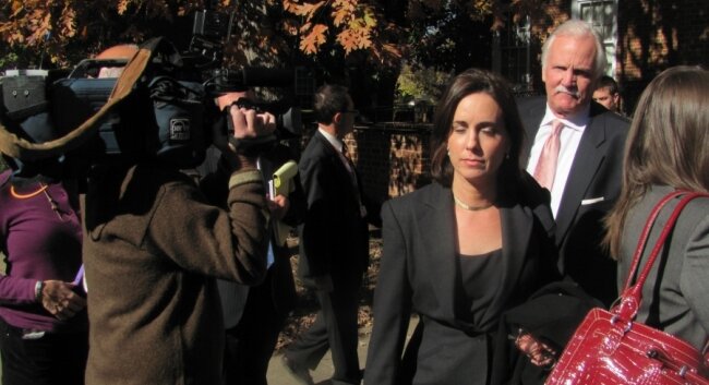 Huguely defense attorneys Rhonda Quagliana and Fran Lawrence push past the press after today%2526#039;s hearing.