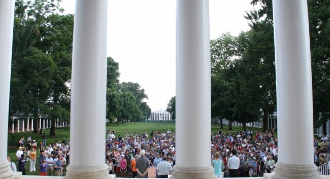 Two days after Zeithaml met the press, a silent vigil calling for the reinstatement of President Sullivan drew about 1,000 people to the Lawn.