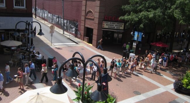 The line as seen from the Hook%2526#039;s newsroom seven blocks from the Pavilion. The line stretched past the Omni hotel.