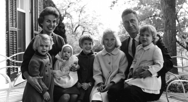 UVA President Edgar Shannon, wife Eleanor, and kids at Carr’s Hill, 1966.