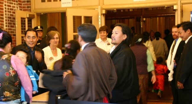 After the Paramount talk, local and visiting Tibetans lined up in front of the theater for a short, private audience with the Dalai Lama before he headed to the Pavilion.