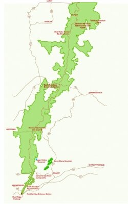 Shenandoah National Park partial map.