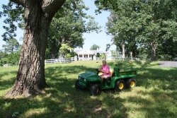 Stillhouse Mountain owner Peggy McLean pilots her Gator in her front yard, slated to become part of the Western Bypass.