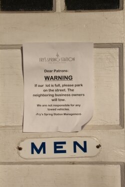 On its men%2526#039;s room door, which faces an outdoor seating area, this warning joins additional reminders scattered around the restaurant.