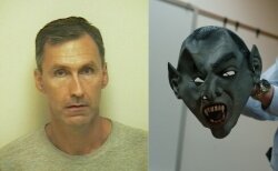 Kroboth in a 2004 mugshot. Right, the mask he wore during his Halloween night attack on his estranged wife.