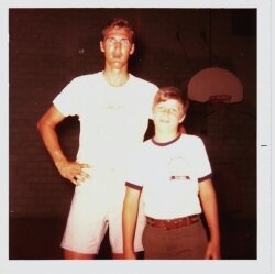 Jerry West with Camp Wahoo camper Sterling Roberts.