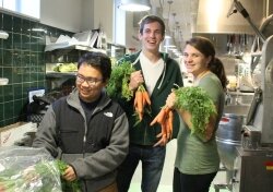 Campus Kitchen%2526#039;s Isiah Manalo, Mike Rusie, and Nicole Freeman will make produce from the Food Hub into meals for Salvation Army