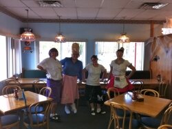 Cav Diner servers Vanessa, Melinda, Christina, and owner Aristea serve breakfast in style. 