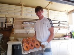 Brandon Strite gets up at 1:30am to drive from Broadway, north of Harrisonburg, to Crozet to have doughnuts ready by 4:30am on Thursdays.