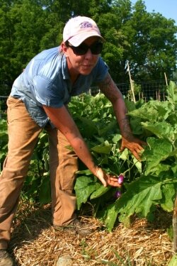 Joneve Murphy, the Inn%2526#039;s on-site farmer, presenting some baby eggplant.