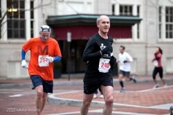 Harry Landers, photographed here at the Martha Jefferson 8K in March, ran 3:39 in the Boston Marathon April 15, finishing 30 minutes before the bombs exploded.