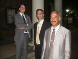 Philip Cobbs, right, with his attorneys Paul Belonick and Andrew Sneathern, after being acquitted of pot possession.