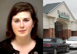 With tears streaming, UVA student Elizabeth Daly is booked on three felony charges after an encounter with ABC agents in the Harris Teeter parking lot.