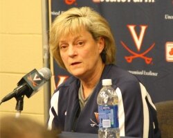 Debbie Ryan answers questions from the press--- except the ones about her sudden decision to quit as head coach.