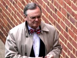 Judge Edward Hogshire entering Charlottesville Circuit Courthouse during the February trial.
