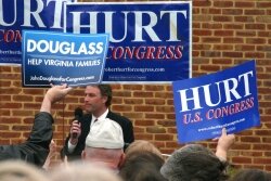 Let the 2012 campaigns begin. Supporters of Democrat John Douglass were front and center at Republican Congressman Robert Hurt%2526#039;s reelection kick-off.