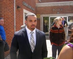 Accused burglar and former UVA law student Josh Gomes leaves Charlottesville General District Court.