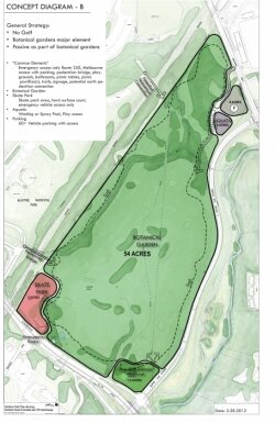 Option B - A new botanical garden gets the lion%2526#039;s share of the East side along with a skate park and an aquatic center.