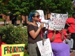 Donna Gasapo lent support from the Anarchist People of Color Collective.