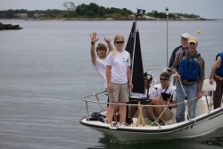 Team members Eric Hahn, Elizabeth Hillstrom, Simanta Gautam and Thomas Teisberg smile after finishing the Navigation portion of the competition. They were the only team in their division to complete the course. Not pictured: advisor Jeff Prillaman and team member Ben Merrel