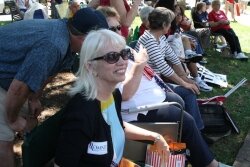 Albemarle Republican chair Cindi Burket finds some shade.