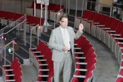 Vice-provost for the arts, Virginia Film Fest director Jody Kielbasa gets his first tour of the new theatrical digs.